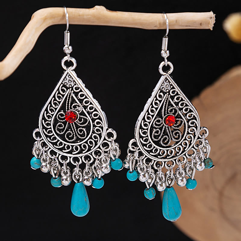 Olivenorma Retro Ethnic Style Bohemian Tassel Turquoise Earrings