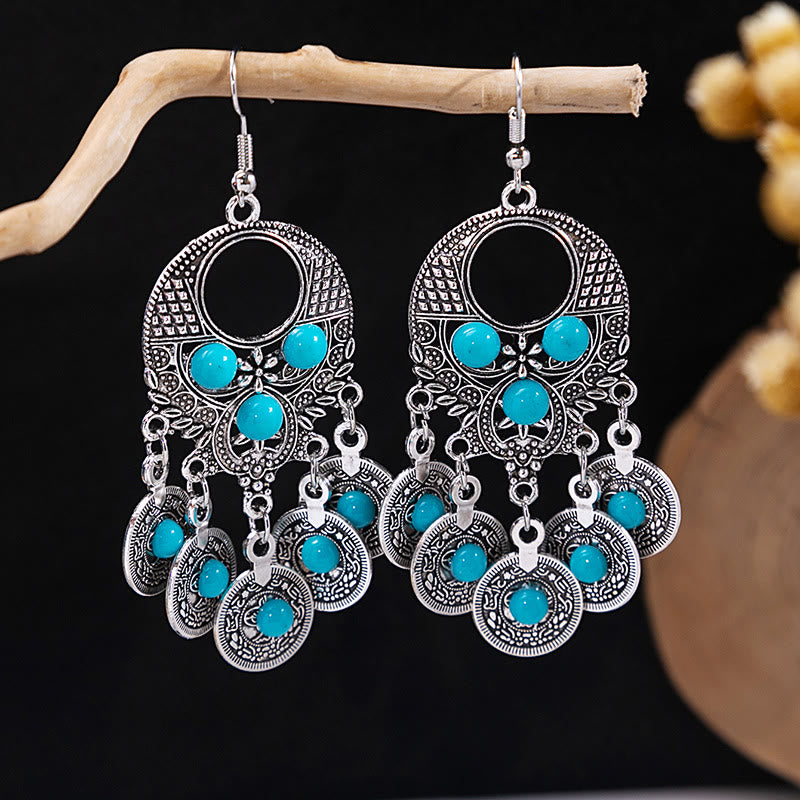 Olivenorma Retro Ethnic Style Bohemian Tassel Turquoise Earrings