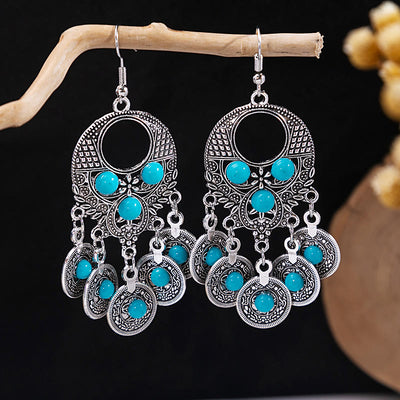 Olivenorma Retro Ethnic Style Bohemian Tassel Turquoise Earrings