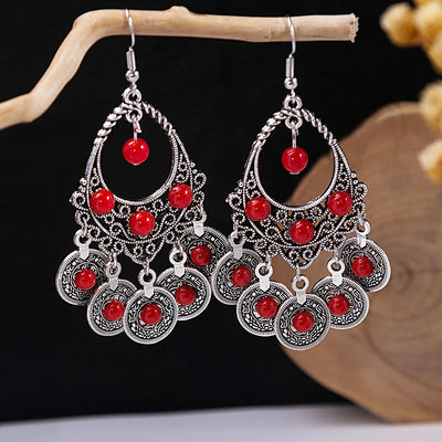 Olivenorma Retro Ethnic Style Bohemian Tassel Turquoise Earrings