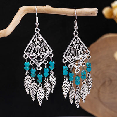 Olivenorma Retro Ethnic Style Bohemian Tassel Turquoise Earrings