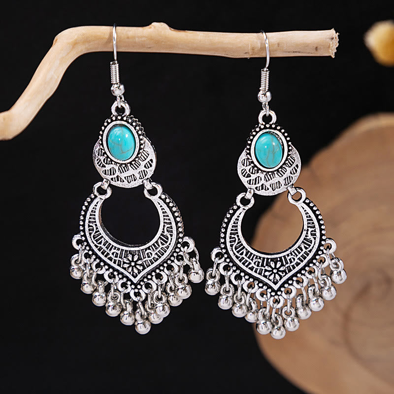Olivenorma Retro Ethnic Style Bohemian Tassel Turquoise Earrings