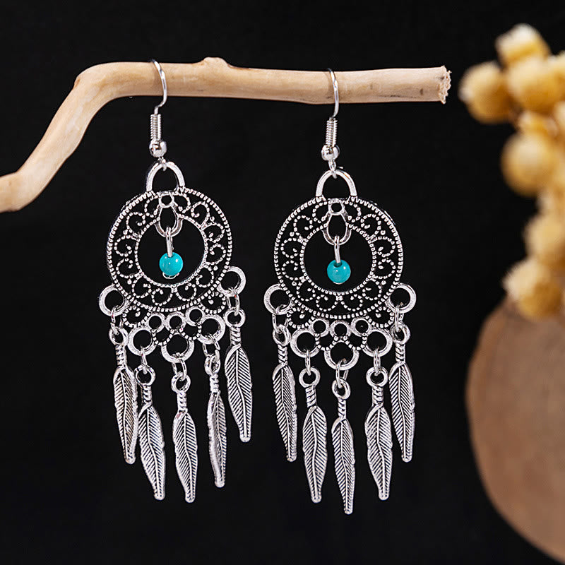 Olivenorma Retro Ethnic Style Bohemian Tassel Turquoise Earrings