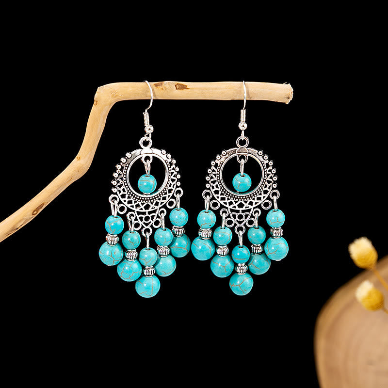 Olivenorma Retro Ethnic Style Bohemian Tassel Turquoise Earrings