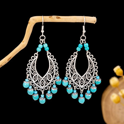 Olivenorma Retro Ethnic Style Bohemian Tassel Turquoise Earrings