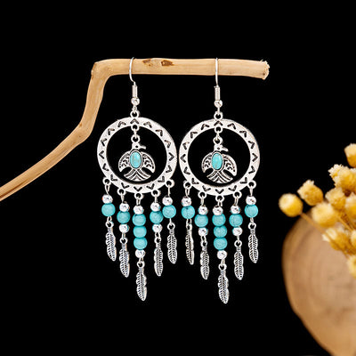 Olivenorma Retro Ethnic Style Bohemian Tassel Turquoise Earrings