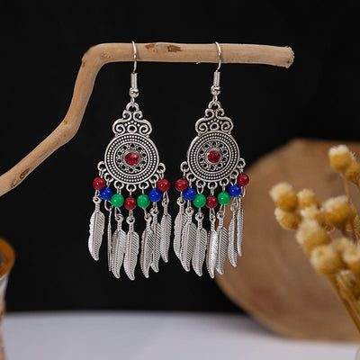 Olivenorma Retro Ethnic Style Bohemian Tassel Turquoise Earrings