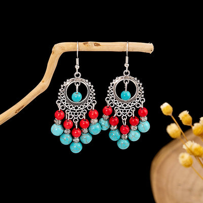 Olivenorma Retro Ethnic Style Bohemian Tassel Turquoise Earrings