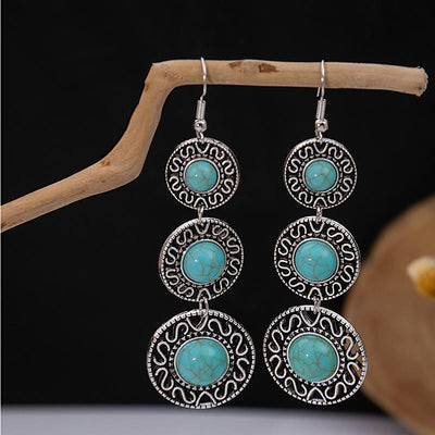 Olivenorma Retro Ethnic Style Bohemian Tassel Turquoise Earrings