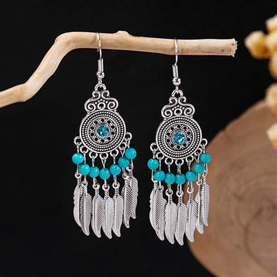 Olivenorma Retro Ethnic Style Bohemian Tassel Turquoise Earrings