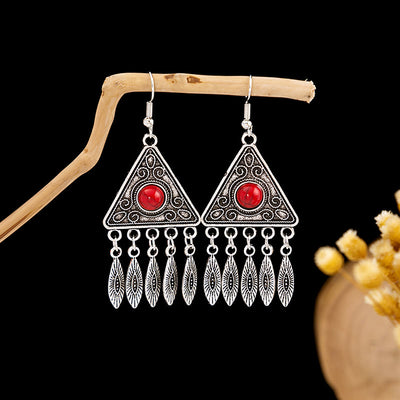 Olivenorma Retro Ethnic Style Bohemian Tassel Turquoise Earrings