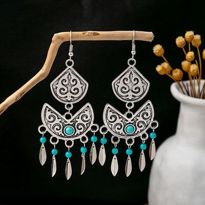 Olivenorma Retro Ethnic Style Bohemian Tassel Turquoise Earrings