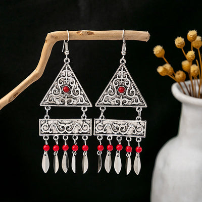 Olivenorma Retro Ethnic Style Bohemian Tassel Turquoise Earrings