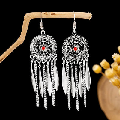 Olivenorma Retro Ethnic Style Bohemian Tassel Turquoise Earrings