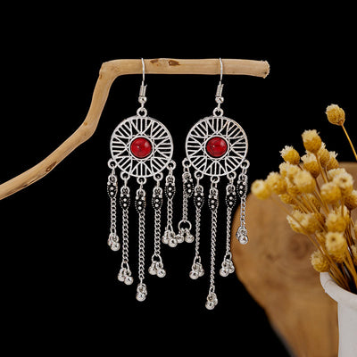 Olivenorma Retro Ethnic Style Bohemian Tassel Turquoise Earrings