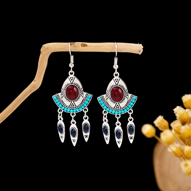 Olivenorma Retro Ethnic Style Bohemian Tassel Turquoise Earrings