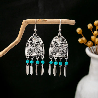 Olivenorma Retro Ethnic Style Bohemian Tassel Turquoise Earrings