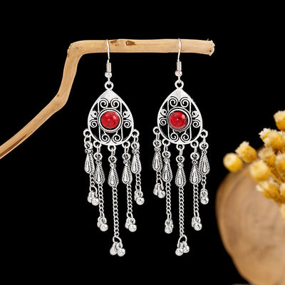 Olivenorma Retro Ethnic Style Bohemian Tassel Turquoise Earrings