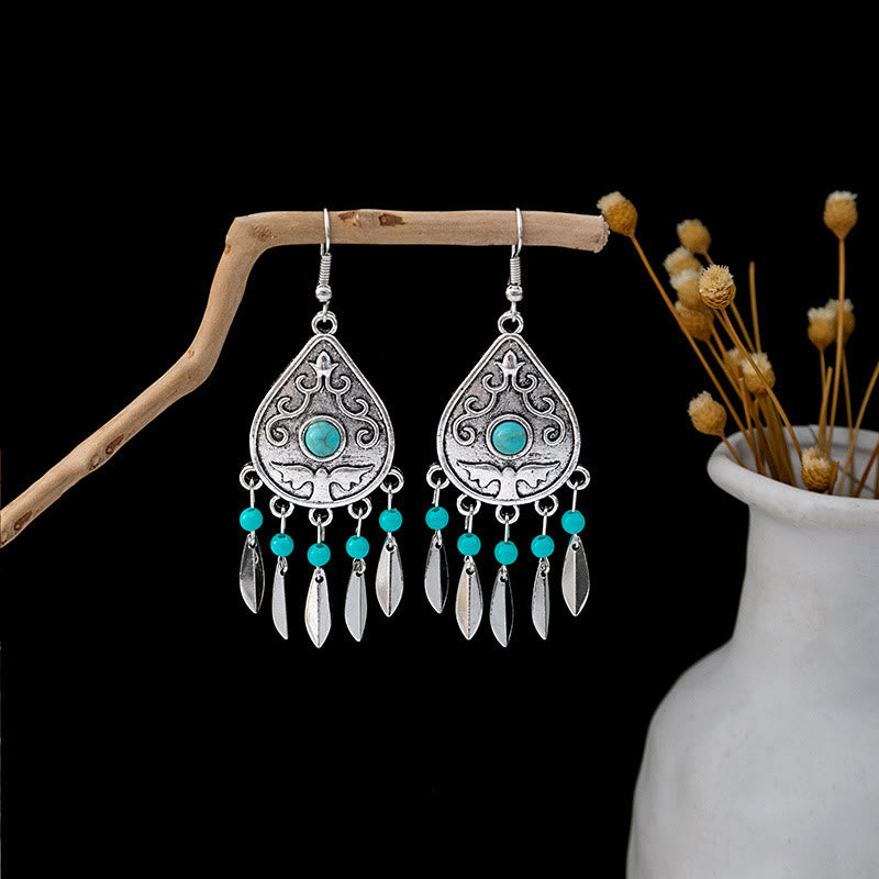 Olivenorma Retro Ethnic Style Bohemian Tassel Turquoise Earrings