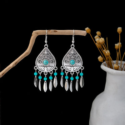 Olivenorma Retro Ethnic Style Bohemian Tassel Turquoise Earrings