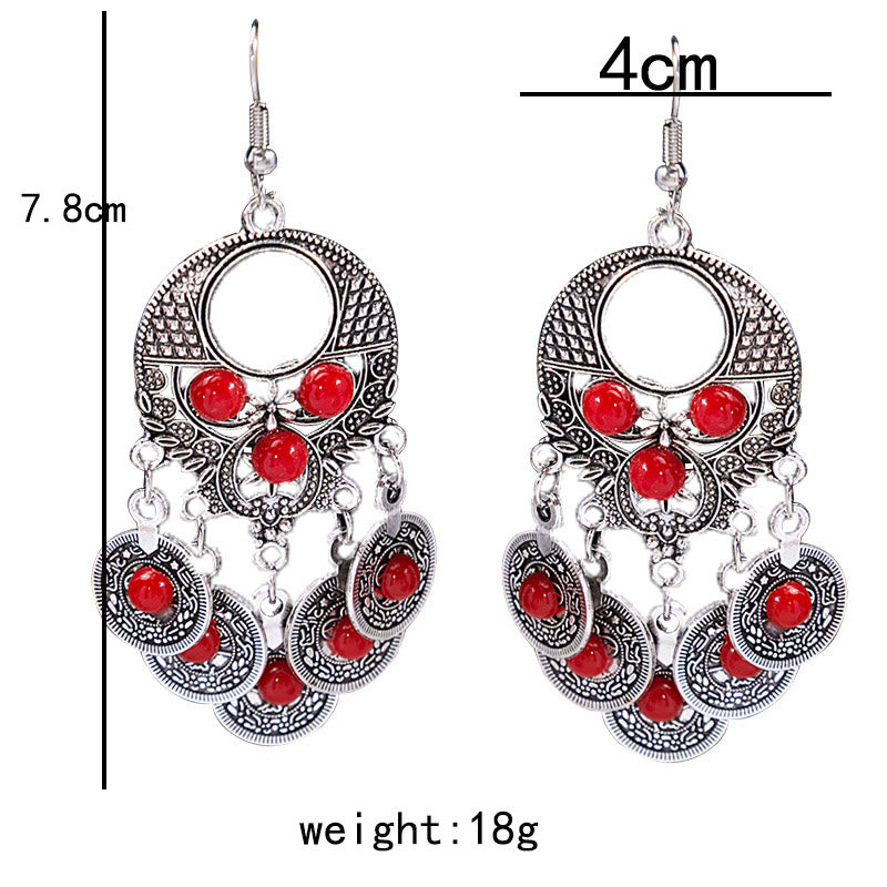 Olivenorma Retro Ethnic Style Bohemian Tassel Turquoise Earrings