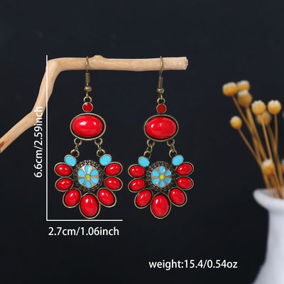 Olivenorma Retro Ethnic Style Bohemian Tassel Turquoise Earrings