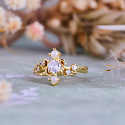 Olivenorma 'Compass' White Zircon Freshwater Pearl Ring