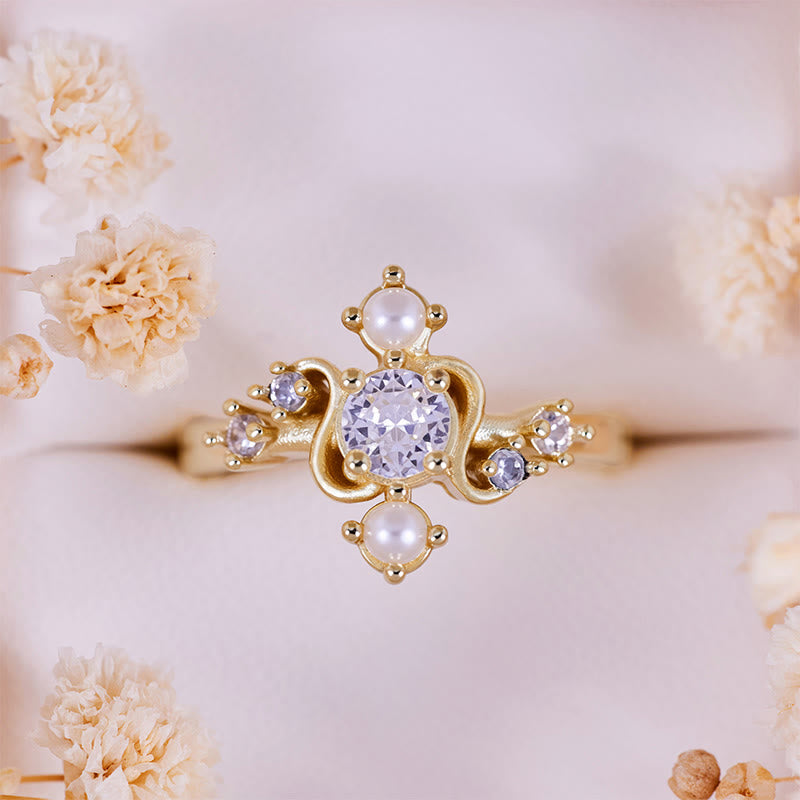 Olivenorma 'Compass' White Zircon Freshwater Pearl Ring