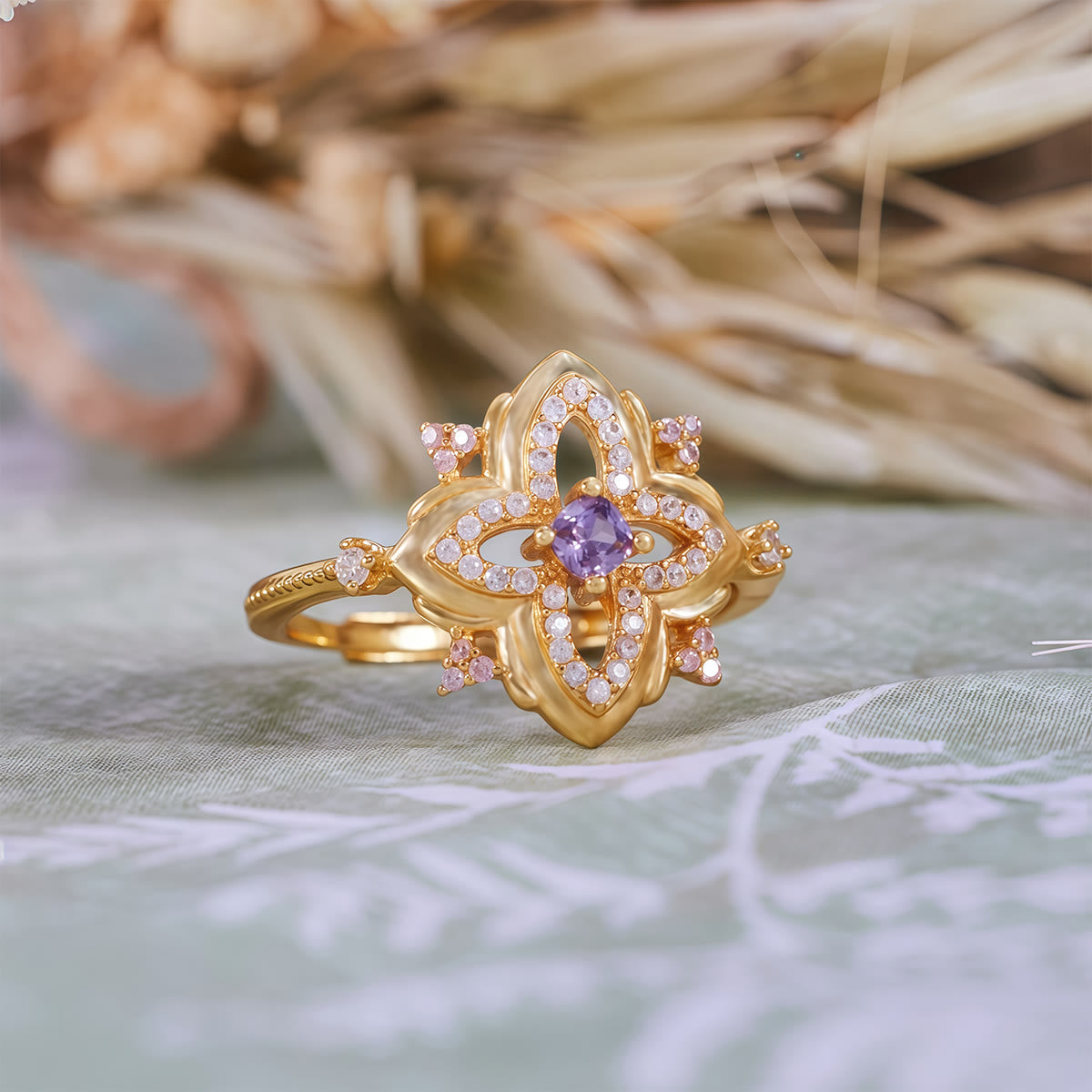 Olivenorma Amethyst Palace Retro Carved Design Ring