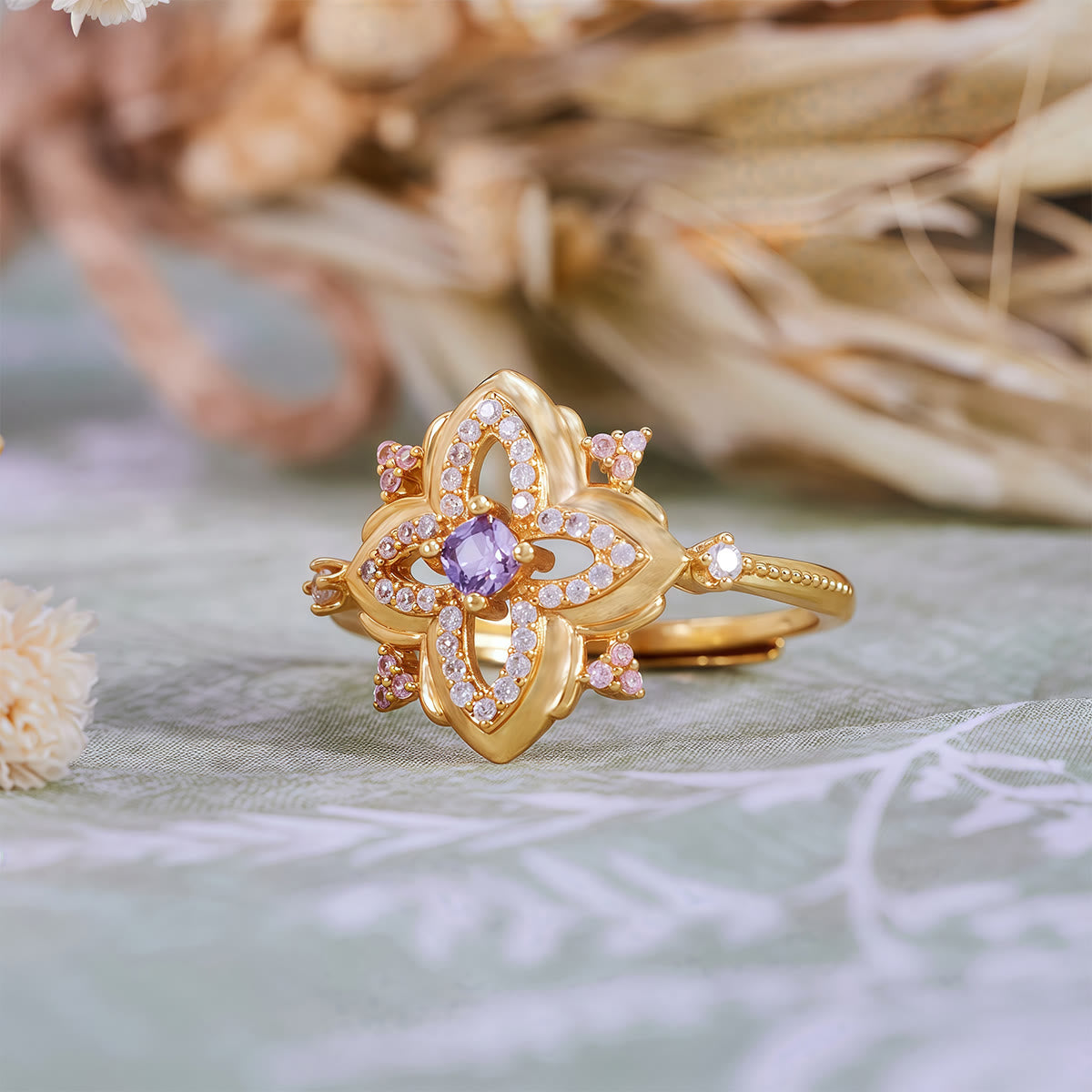 Olivenorma Amethyst Palace Retro Carved Design Ring