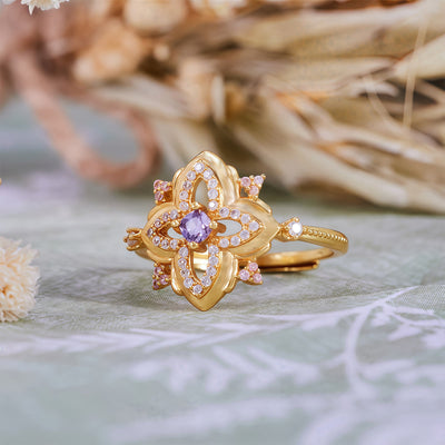 Olivenorma Amethyst Palace Retro Carved Design Ring