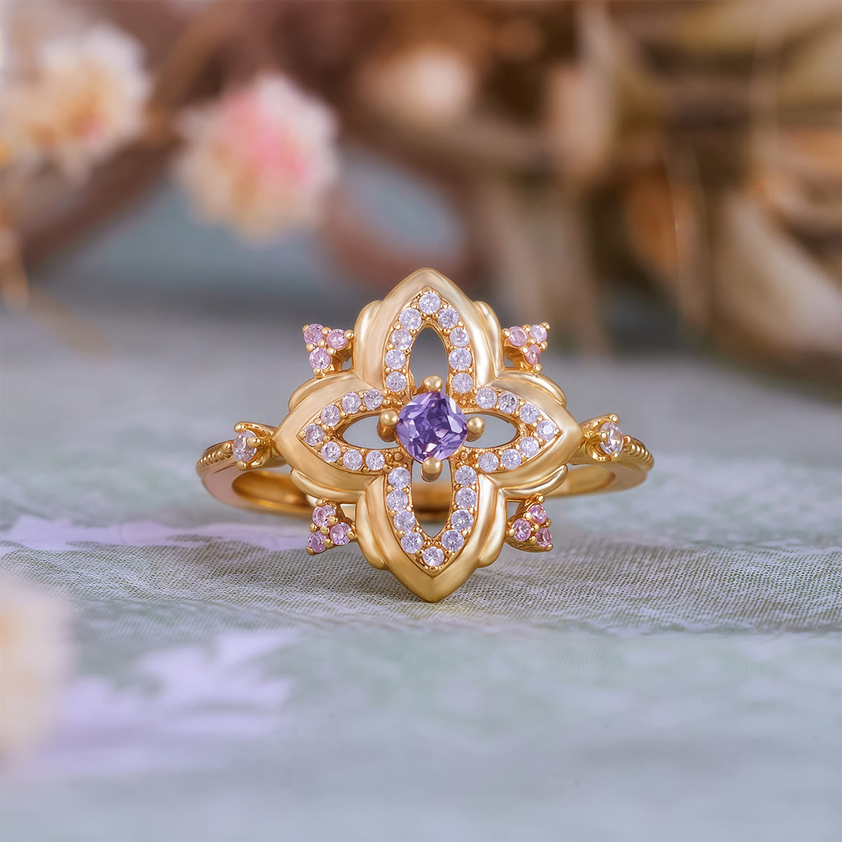 Olivenorma Amethyst Palace Retro Carved Design Ring