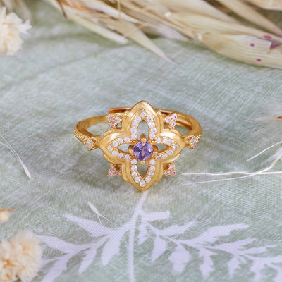 Olivenorma Amethyst Palace Retro Carved Design Ring