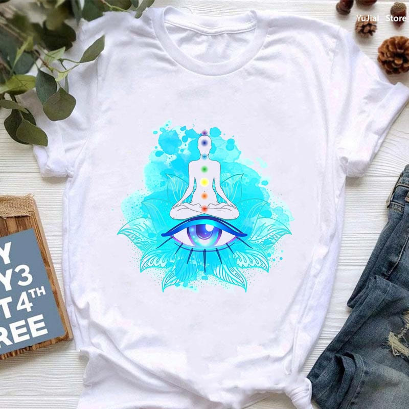 Olivenorma Meditation Evil Eye Buddha OM Printed T-Shirt