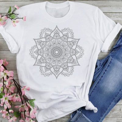 Olivenorma Cotton Colorful Lotus Elephant Printed T-shirt
