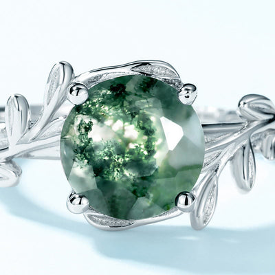 Olivenorma Elegant Moss Agate Leaf Shape Adjustable Ring