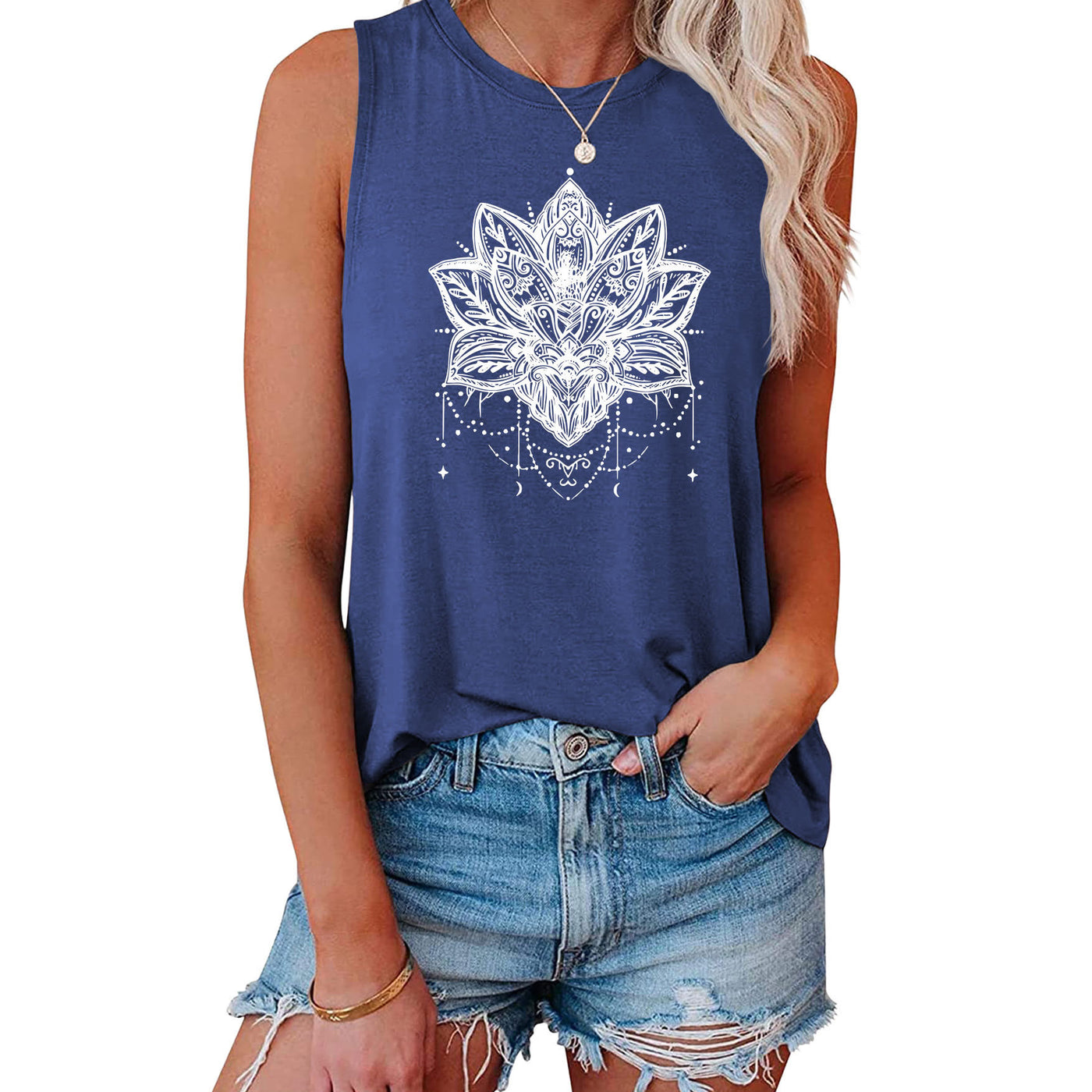 Olivenorma Lotus Printed Sleeveless Large Vest T-Shirt