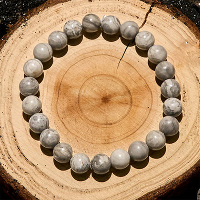 Olivenorma 6/8/10mm Natural Grey Jasper Beaded Bracelet