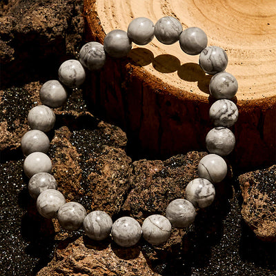 Olivenorma 6/8/10mm Natural Grey Jasper Beaded Bracelet
