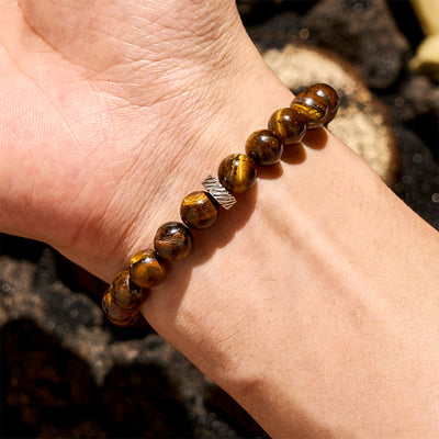 Olivenorma Natural Tiger Eye Metal Hoop Beaded Bracelet