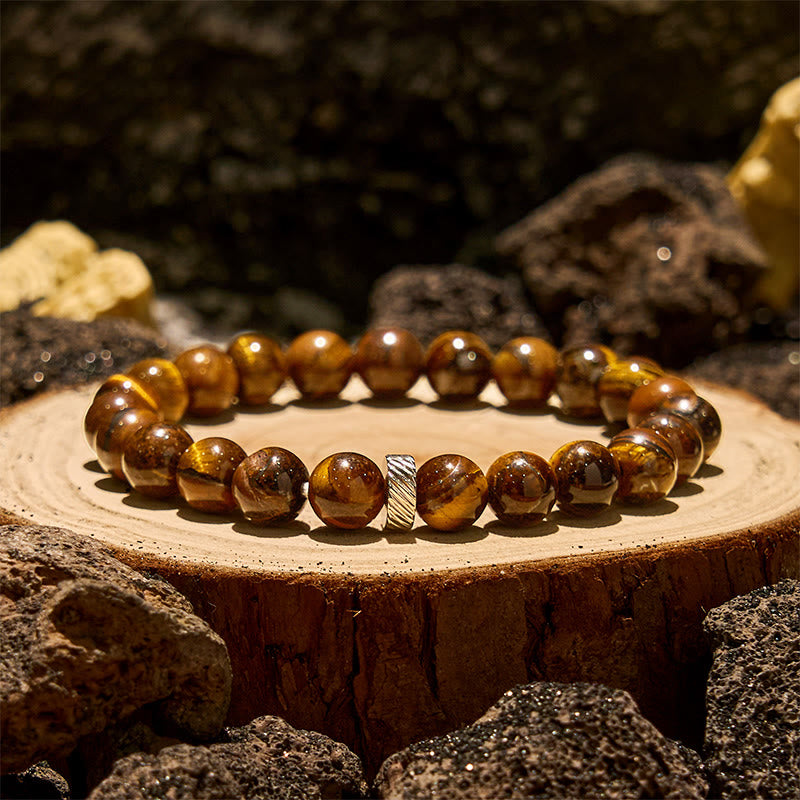 Olivenorma Natural Tiger Eye Metal Hoop Beaded Bracelet