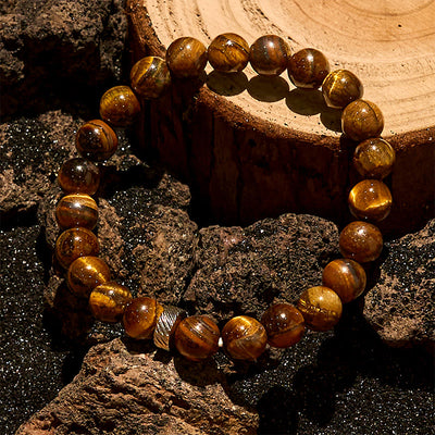Olivenorma Natural Tiger Eye Metal Hoop Beaded Bracelet