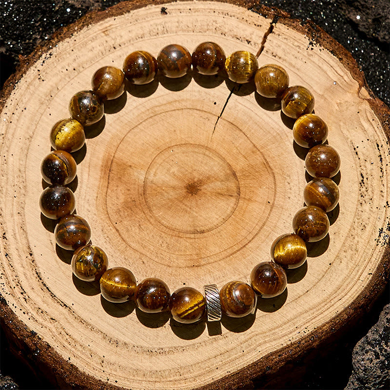 Olivenorma Natural Tiger Eye Metal Hoop Beaded Bracelet