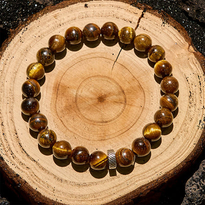 Olivenorma Natural Tiger Eye Metal Hoop Beaded Bracelet