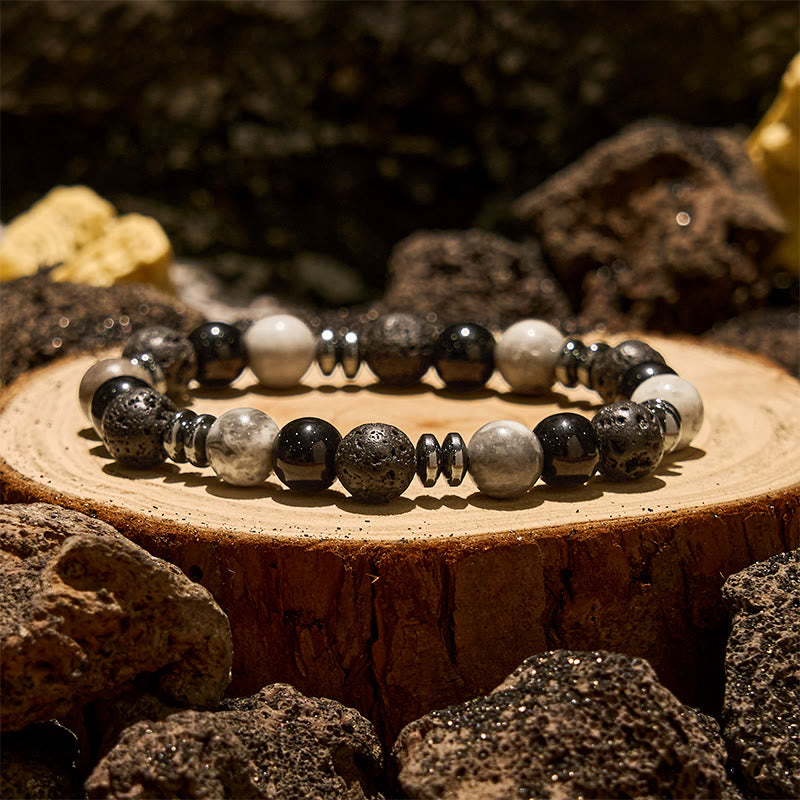 Olivenorma Tiger Eye Obsidian Hematite Roller Bead Bracelet