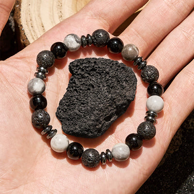 Olivenorma Tiger Eye Obsidian Hematite Roller Bead Bracelet