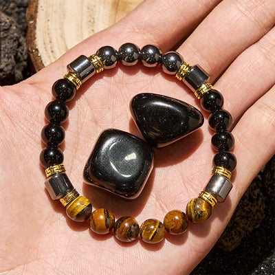 Olivenorma Blue Tiger Eye Obsidian Hematite Beads Bracelet