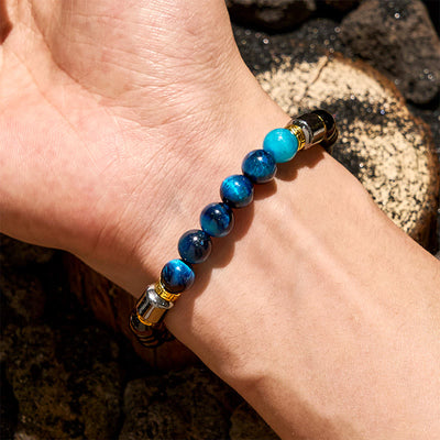 Olivenorma Blue Tiger Eye Obsidian Hematite Beads Bracelet