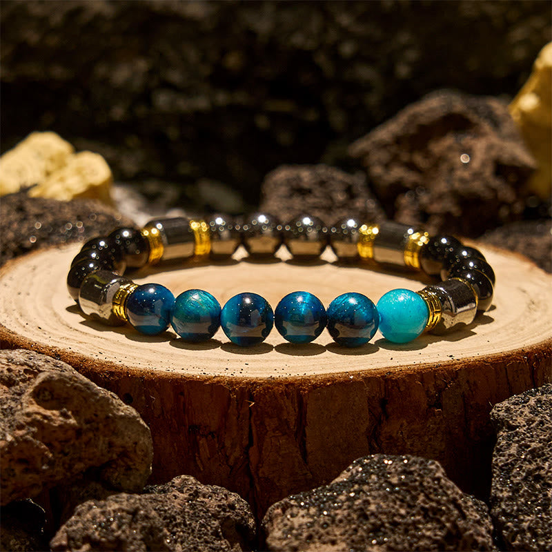Olivenorma Blue Tiger Eye Obsidian Hematite Beads Bracelet