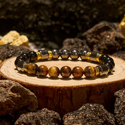 Olivenorma Blue Tiger Eye Obsidian Hematite Beads Bracelet